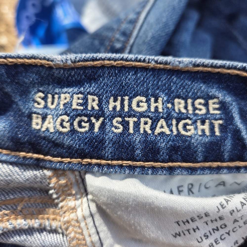 American Eagle Size 00 Super High Rise Baggy‎ Straight Denim Jeans - Picture 7 of 8